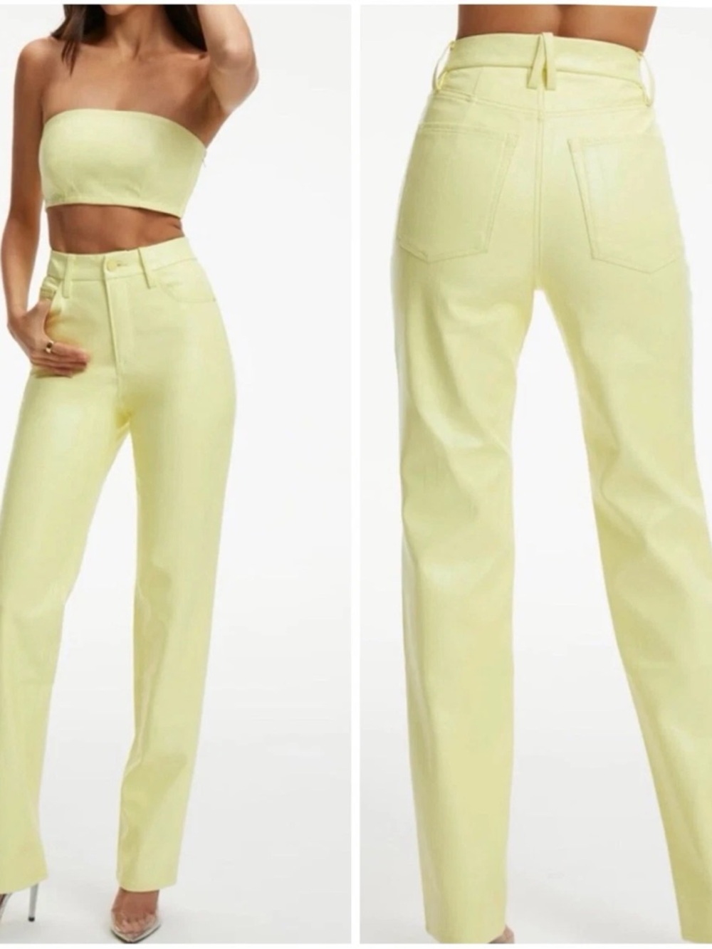 Good American Pale Yellow High-Rise Straight Leg Jeans
